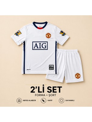 Sonvadi Manchester United Ronaldo 7 Beyaz Çocuk Futbol Forması 2'li Set Forma - Şort