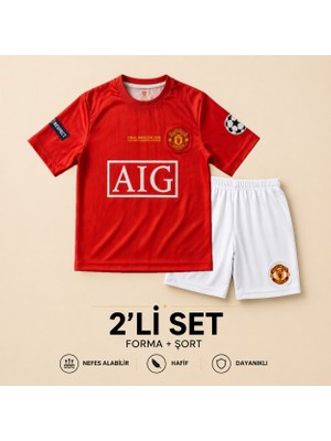 Sonvadi Manchester United Ronaldo 7 Kırmızı Çocuk Futbol Forması 2'li Set Forma - Şort