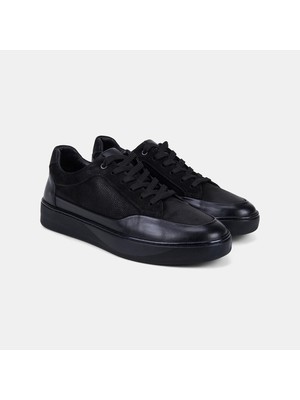 Desa Erkek Siyah Bağcıklı Çift Dokulu Nubuk Deri Sneaker