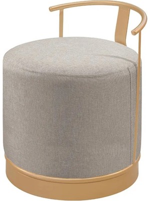 Asaella Mobilya Pufi Puf Gold Metal Çerçeveli Keten Çok Amaçlı Dekoratif Oturak, Makyaj Oturağı,montajsız Puf Bench