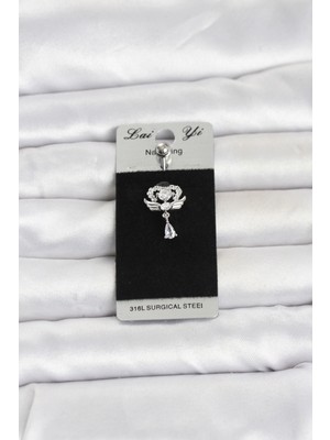 Pileli Store 316L Cerrahi Çelik Zirkon Taşlı Kanatlı Model Göbek Piercing TJ-PR1375