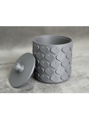 Dolozena 3D Baskı Kalp Desenli Kapaklı Saklama Kutusu - Iki Renkli Organizer - Gri