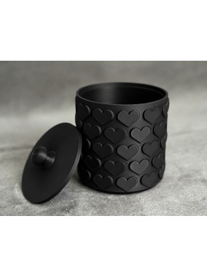 Dolozena 3D Baskı Kalp Desenli Kapaklı Saklama Kutusu - Iki Renkli Organizer - Siyah