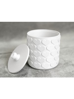 Dolozena 3D Baskı Kalp Desenli Kapaklı Saklama Kutusu - Iki Renkli Organizer - Beyaz