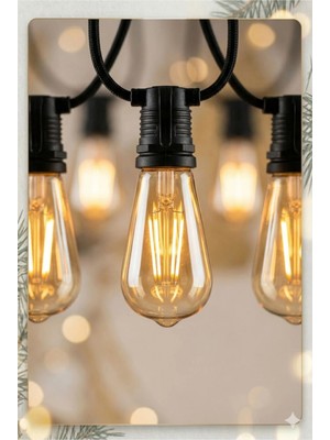 Pileli Store 5 Metre Sabit Yanan Modlu 10 Ampul Parti Organizasyon Iç & Dış Mekan 2700K LED Aydınlatma Uzatma Fişli