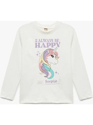 Koton Ekru Kız Çocuk Baskılı T-Shirt 7WKG10060AK010