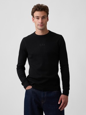 Gap Erkek Siyah Waffle-Knit Bisiklet Yaka T-Shirt