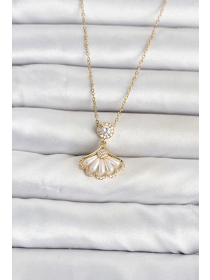Pileli Store 316L Çelik Zincir Gold Renk Yelpaze Model Kadın Kolye TJ-BKO11072