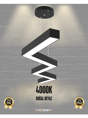 Hegza Lighting Zigzag ( Siyah Kasa, Gün Işığı ) Ledli Modern Avize