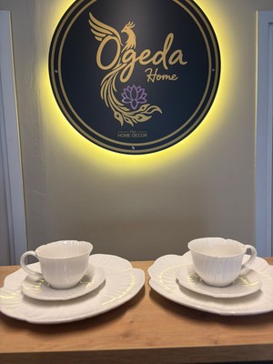 Ogeda Home Rose Beyaz Porselen 2'li Fincan ve Pasta Tabağı Takımı - 2'li Beyaz Çiçek Form Fincan ve Tabak Seti