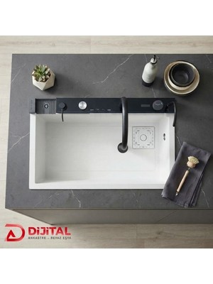 Real Stone Victoria Granit Akıllı Eviye Seti Beyaz 75.5X47 cm