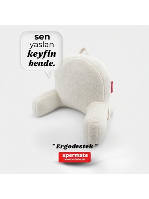 Xpermate Kolçaklı Tv Yastığı Okuma Yastığı Sırt Destek Yastığı Welsoft Fermuarlı Yastık Beyaz