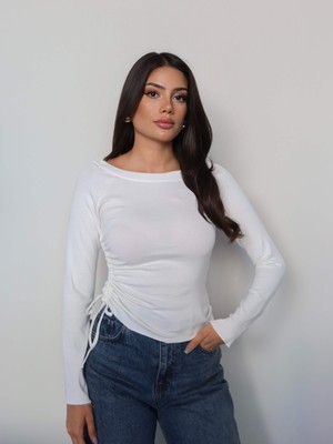 Esra Helvacı Kayık Yaka Yan Bağcıklı Bluz