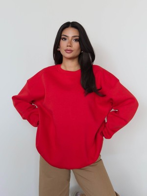 Esra Helvacı Kırmızı Oversize Şardonlu Sweatshirt