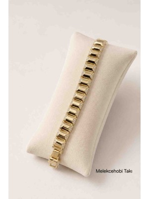 Xuping Jewelry Melekcehobi Xuping 14K Altın Kaplama Zirkon Taşlı Tuğla Desenli Kadın Bileklik – Gold Vıp Tasarım 17+2 cm