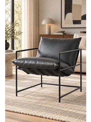 Asaella Mobilya Livo Modern Berjer Metal Iskeletli Tekli Koltuk, Iskandinav Dinlenme Koltuğu 65X75X70 cm