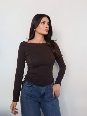 Esra Helvacı Kayık Yaka Yan Bağcıklı Bluz