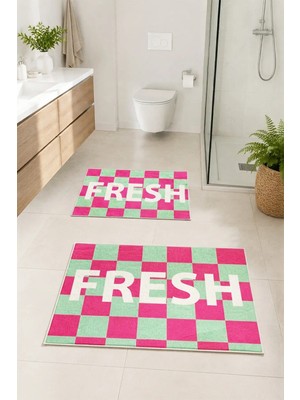 Dekomod Dekoratif Dijital Baskılı 2 Li Set Banyo Paspası Kaymaz Tabanlı Klozet Takımı