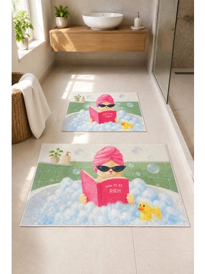 Dekomod Dekoratif Dijital Baskılı 2 Li Set Banyo Paspası Kaymaz Tabanlı Klozet Takımı