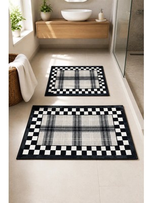 Dekomod Dekoratif Dijital Baskılı 2 Li Set Banyo Paspası Kaymaz Tabanlı Klozet Takımı