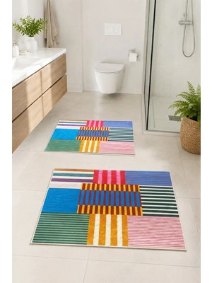 Dekomod Dekoratif Dijital Baskılı 2 Li Set Banyo Paspası Kaymaz Tabanlı Klozet Takımı