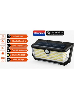Pileli Store 202 LED Güneş Enerjili Hareket Sensörlü Çakar LED Duvar Lambası PD772