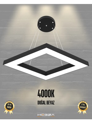 Hegza Lighting Rombo (Siyah Kasa, Gün Işığı) Ledli Modern Avize