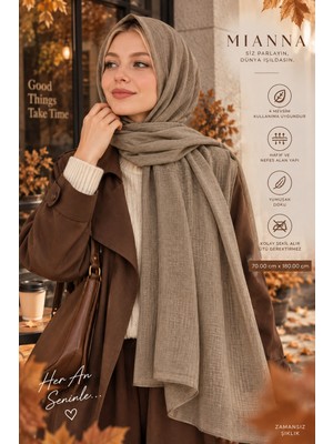 Mianna Ağaç Kabuğu Şal Açık Vizon – Italyan Kumaş – Başta Kaymayan – Ütü Gerektirmeyen – 70X180 cm