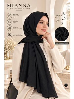 Mianna Ağaç Kabuğu Şal Siyah – Italyan Kumaş – Başta Kaymayan – Ütü Gerektirmeyen – 70X180 cm