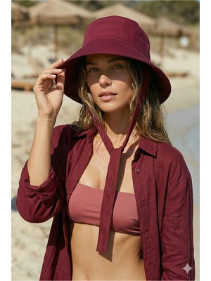 Luminos Aksesuar Bordo Bağlama Detaylı Bucket Şapka SPK09-1