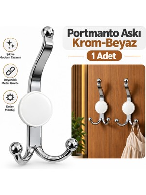 Nzb (1 Adet) Portmanto Beyaz Plastik Kapaklı Ikili Metal Portmanto Dolap Askılık Askı
