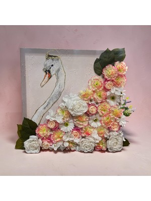 Sedosh Home Vision Özel Tasarım Çiçekli 3D Dekoratif Kuğu Tablo Duvar Dekorasyonu 57X57 cm