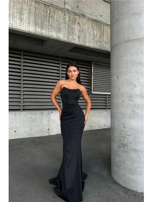 Lior Design Kadın El Emeği Esnek Likralı Kumaş Straplez Maxi Abiye Elbise