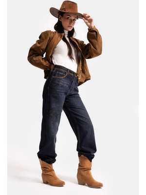 It's Basic Kadın Koyu Kot 2W6-8 Loose Fit Kemer Dikiş Detaylı Özel Tasarım Denim Jean