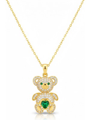 Pileli Store Gümüş Gold Zirkon Taşlı Ayıcık Kadın Kolye