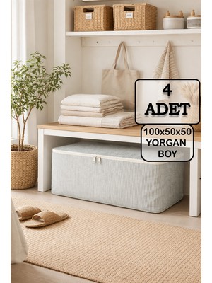 Adarya Home 4'lü Set Gri Çizgili Yastık ve Yorgan Saklama Hurcu - Mega Boy 100X50X50 cm