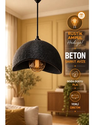 OZNIVA Beton Görünümlü Tekli Sarkıt Avize Modern Bohem Iskandinav Salon Mutfak Avizesi G95 Rustik LED Ampul Hediyeli