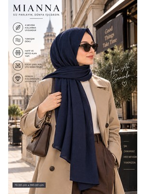 Mianna Ağaç Kabuğu Şal Lacivert – Italyan Kumaş – Başta Kaymayan – Ütü Gerektirmeyen – 70X180 cm