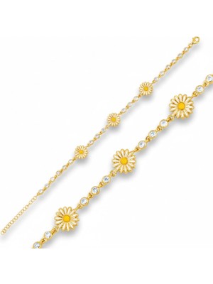 Pileli Store Gümüş Gold Papatya Bayan Bileklik