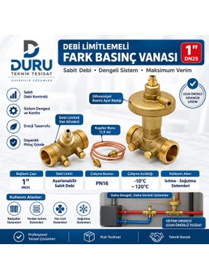 Duru 1” DN25 Debi Limitlemeli Fark Basınç Vanası Seti – Kapiler Borulu Dinamik Balans ve Debi Kontrol Vanası