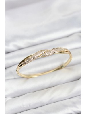 Pileli Store Gold Renk Zirkon Taşlı Sarmal Model Kadın Kelepçe Bileklik TJ-BB8635