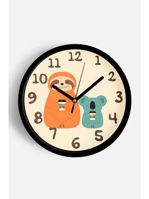 JHAAR Sevimli Koala Çocuk Odası Modern Duvar Saati - Orta Boyut 25 cm - Siyah Kasa - Camlı Sessiz
