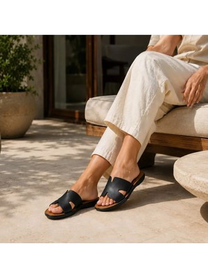 RS Riva Shoes Kadın Deri Terlik Rahat Günlük Yazlık Plaj Bahçe Ev Iç Dış Mekan Terliği