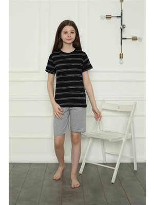 Bemy Store Kız Çocuk Penye Şortlu Pijama Takım Siyah