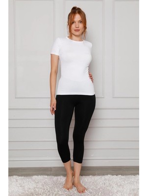 Bemy Store Penye Likralı Diz Altı Tayt Siyah