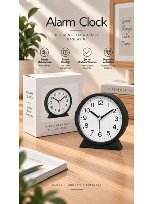 Emores Modern Alarmlı Yuvarlak Masa Saati 12*13*5 cm