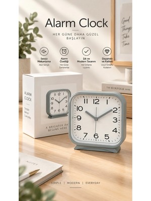 Emores Moder Alarmlı Kare Masa Saati 12*13*5 cm