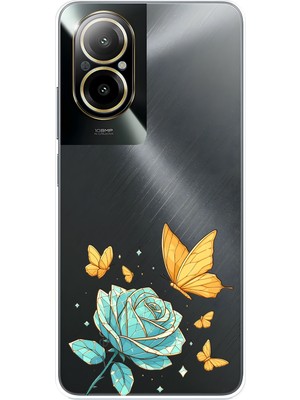 LOTUS GOLD Realme 12 Lite Uyumlu Gül ve Kelebek Desenli Şeffaf Telefon Kılıfı