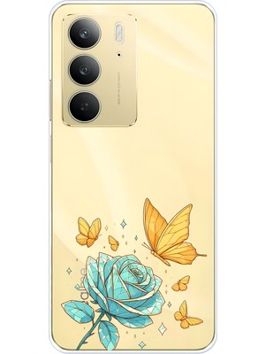 LOTUS GOLD Realme C75 Uyumlu Gül ve Kelebek Desenli Şeffaf Telefon Kılıfı