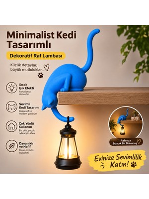 Piyatech Modern & Şık - Minimalist Kedi Tasarımlı Dekoratif Raf Lambası – Gece Lambası